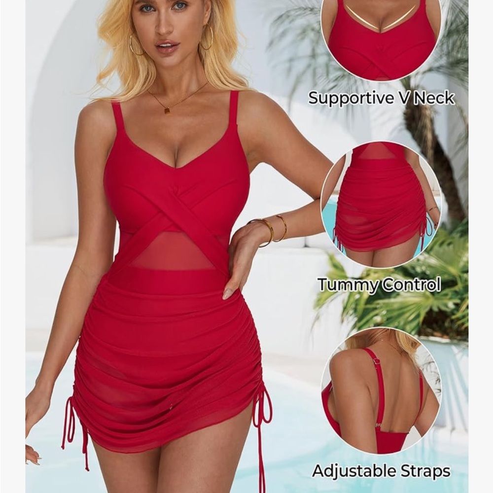 Elegant Red V-Neck Swimsuit